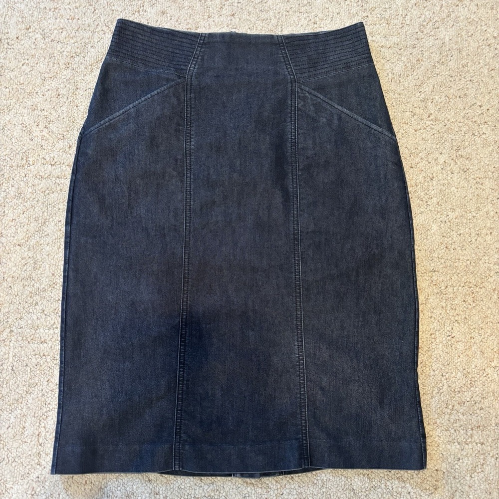 Halogen Skirt Denim Dark Wash Pencil Straight Stretch Womens 10 Career Slit Back